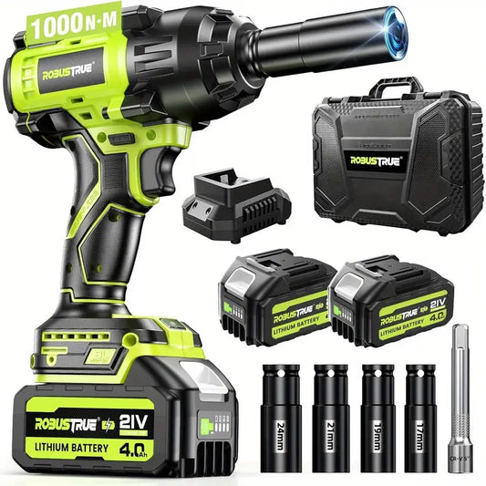 1000N.m(740ft-lbs) Brushless Cordless Impact Wrench Set - 21V 4000mAh Battery, 4 Sockets & Fast Charger | Heavy-Duty Torque For Car Tires/Truck/Home DIY